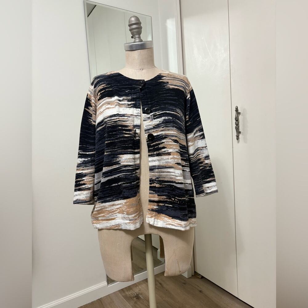 Designers Originals Women’s Black Beige Abstract Print Cardigan Size L